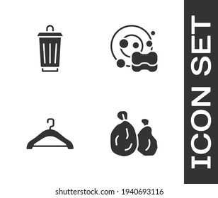 Separar Bolsa de basura, lata de basura, armario de pesebre y icono de lavar platos. Vector