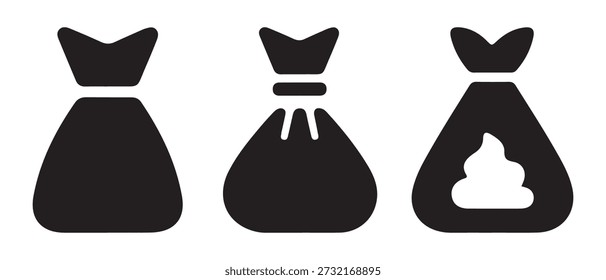 Conjunto de bolsas de basura, incluyendo una con contenido, aislado sobre fondo blanco.