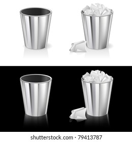 Set of Garbage can. Isolated on white and black background.