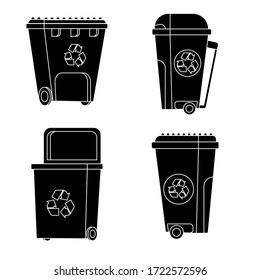 Conjunto de cubos de basura. Colección de contenedores de basura. Concepto de reciclaje de residuos y ecología. Aislado sobre fondo blanco. Ilustración vectorial.
