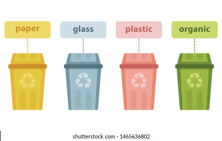 Set of garbage containers for sorting on a white background