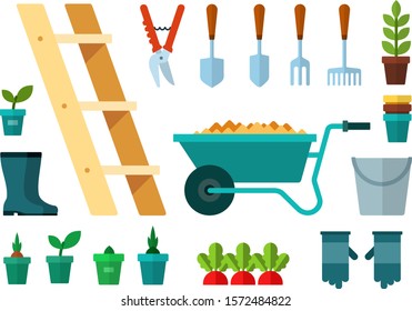 Set of Garbage and Garden icons flat vector illustration