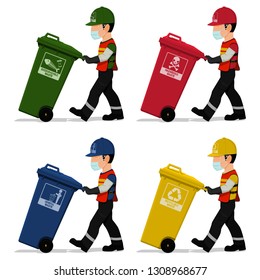 Set of garbage keeper via the garbage type on transparent background