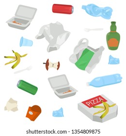  Set of garbage on white background. Vector illustration.