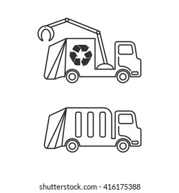 set of garbage tack can icon in line style. vector illustration isolated on a white background. linear trash track sign.