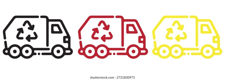 set camión de basura volcado de reciclaje vehículo triángulo flecha eco ecología icono. Vector Eps 10
