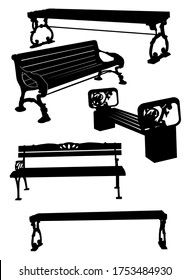 set of garden bench silhouettes vector illustration