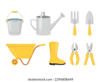 A set of garden equipment. Vector set of isolated illustrations of garden equipment. Equipment for work in the garden.