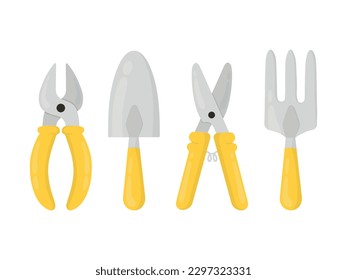 A set of garden equipment. Vector set of isolated illustrations of garden equipment. Equipment for work in the garden.