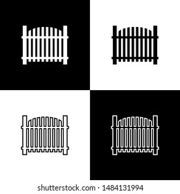 Set Garden fence wooden icon isolated on black and white background.  Vector Illustration