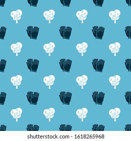 Set Garden gloves and Tree with pears on seamless pattern. Vector
