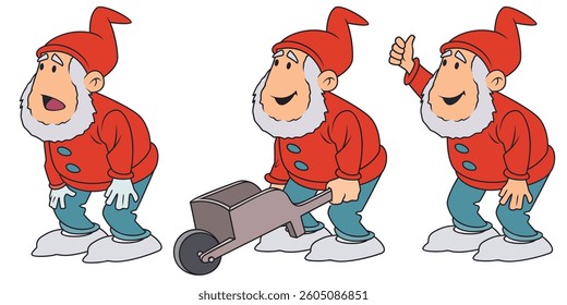 Set of garden gnomes. Funny people. Illustration concept template for website, web landing page, banner, presentation, social, poster, promotion or print media.