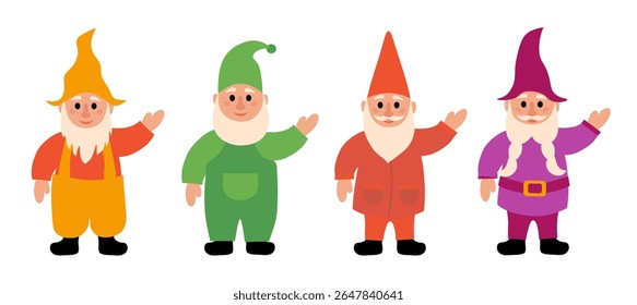 Set of Garden Gnomes. Vector flat illustration.