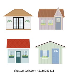 Set of garden houses, backyard shed. Colorful small pretty houses collection. Isolated vector illustartion