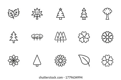 Set of garden icons in modern thin line style. High quality black outline green symbols for web site design and mobile apps. Simple garden pictograms on a white background.