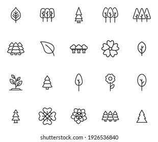 Set of garden icons in modern thin line style. High quality black outline green symbols for web site design and mobile apps. Simple garden pictograms on a white background.