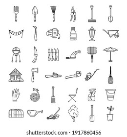 A set of garden icons, tools, recreation. Garden icons. Logo Lineart.
