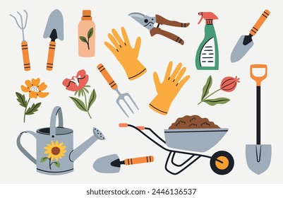 Set of garden items. Vector illustration