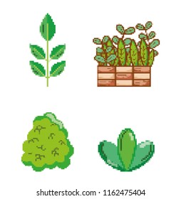 Set of garden and nature pixelated icons