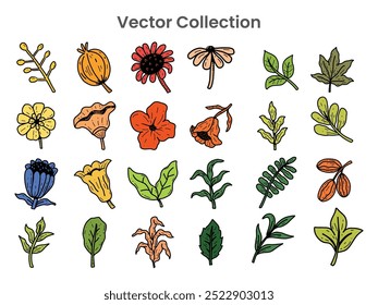 set of garden plant element hand drawn style Vector design