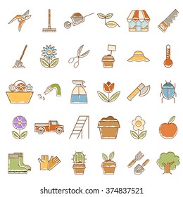 Set of garden plant icons with colours