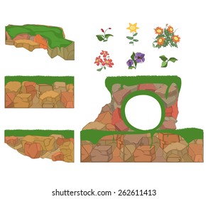 Set of garden plants, flowers and stones for you design and computer game