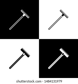 Set Garden rake icon isolated on black and white background. Tool for horticulture, agriculture, farming. Ground cultivator. Housekeeping equipment.  Vector Illustration