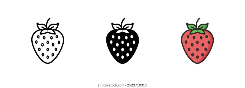 set of Garden strawberry fruit or strawberries flat color vector icons for food apps and websites