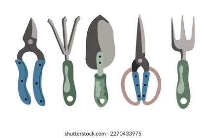 A set of garden tools. Garden equipment icons collection Caring for indoor plants and flowers. Agriculture. Farm goods store poster design. Growing food.Vector illustration.