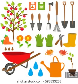 Set. Garden tools. Grow. Isolated on white background.