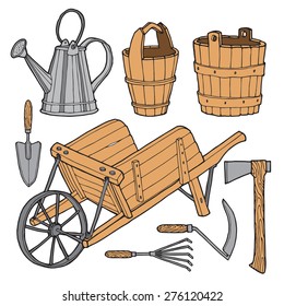 Set of garden tools. Hand drawn vector illustration.