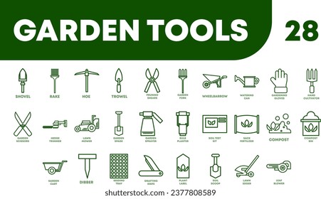 set of garden tools icon in line style