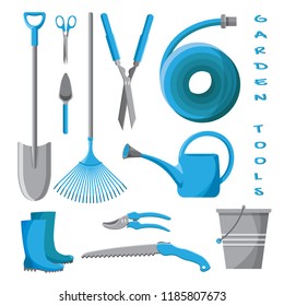 Set of garden tools isolated on white background. Vector gardening equipment.   Farming icon collection illustration.