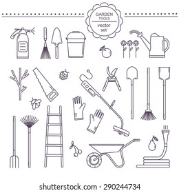 Set of garden tools. Isolated working equipment.