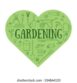 Set of garden tools on white background. Isolated working equipment. Line style icons.