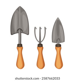 Set of garden tools. Shovel and rake for the gardener. Used for caring for house plants and greenhouses.