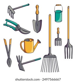 Set of garden tools, vector illustrations isolated on white background, eps10