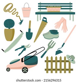 Set of garden tools.  Vector isolated gardening elements. 