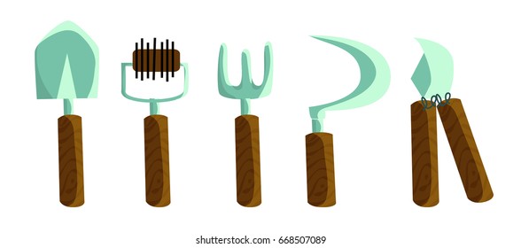 set of garden tools.Vector cartoon illustration.