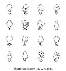 Set of Garden Trees Linear Icons 

