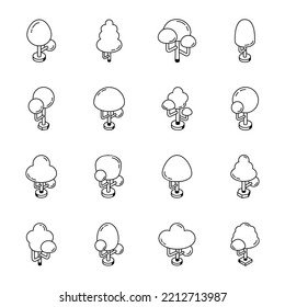 Set of Garden Trees Linear Icons 

