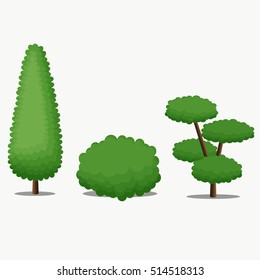 Set Of Garden Trees.Vector Illustration for Park Scene and Background.