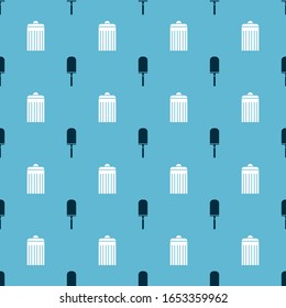 Set Garden trowel spade or shovel and Trash can on seamless pattern. Vector