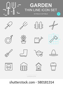Set of Garden Vector Line Icons. Includes flower, nature, boots, fence and more. 50 x 50 Pixel.