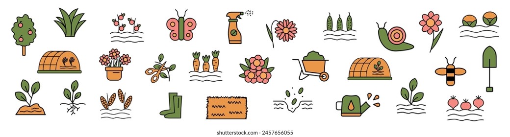Set von Garten- und Gemüsegarten-Ikonen.