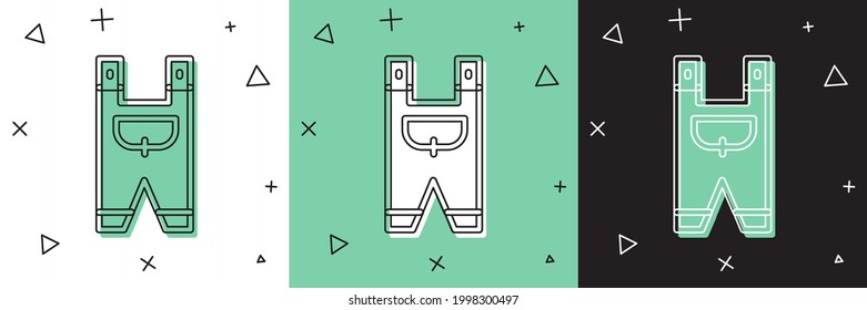 Set Garden worker clothes icon isolated on white and green, black background.  Vector