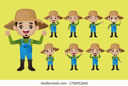 Set of gardener with different poses