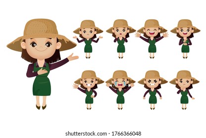 Set of gardener with different poses