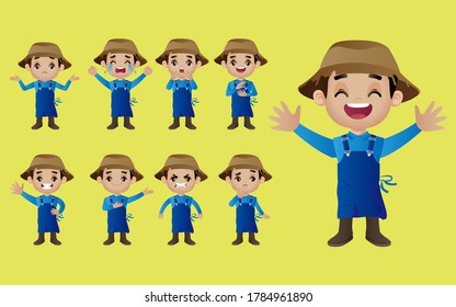 Set of gardener with different poses