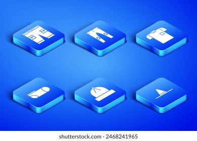 Set Gardener worker hat, Short pants, Winter, Sport socks, Pants and Polo shirt icon. Vector